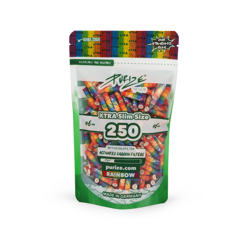 Purize Aktivkohlefilter - Xtra Slim Size - 250 Stück - Rainbow