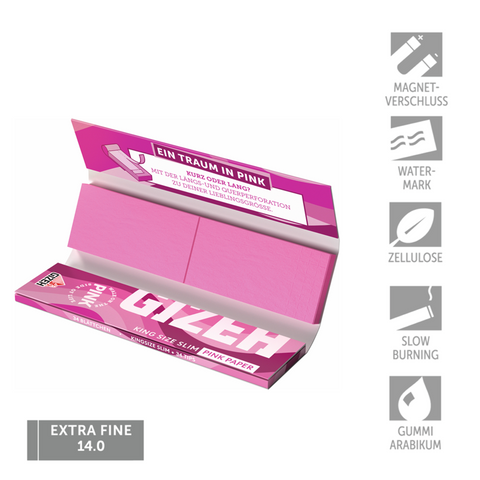 Gizeh Pink - King Size Slim Papers mit Tips