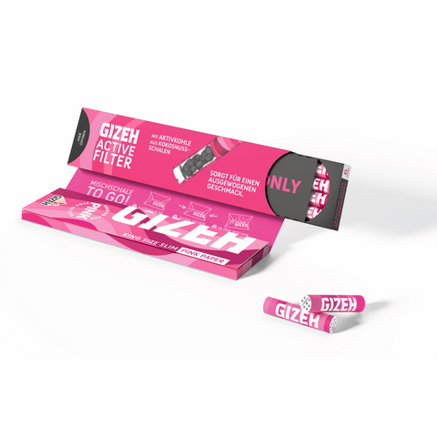 Gizeh Pink - King Size Slim Papers mit Aktivkohlefilter