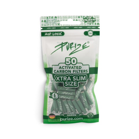 Grüne PURIZE XTRA Slim Aktivkohlefilter im 50er-Beutel