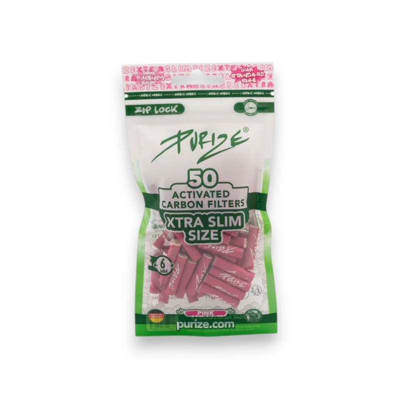 PURIZE XTRA Slim Aktivkohlefilter Pink mit 50 Filtern im wiederverschließbaren Vorratsbeutel Made in Germany