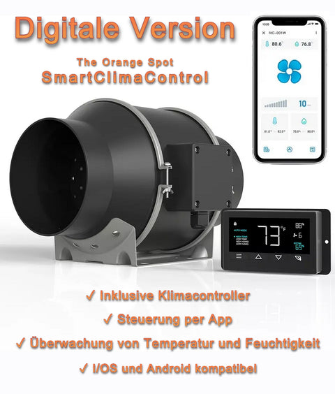 Abluftanlage Komplettset - 160mm - 680 m³/h - Klimacontroller (iOS/Android) - The Orange Spot