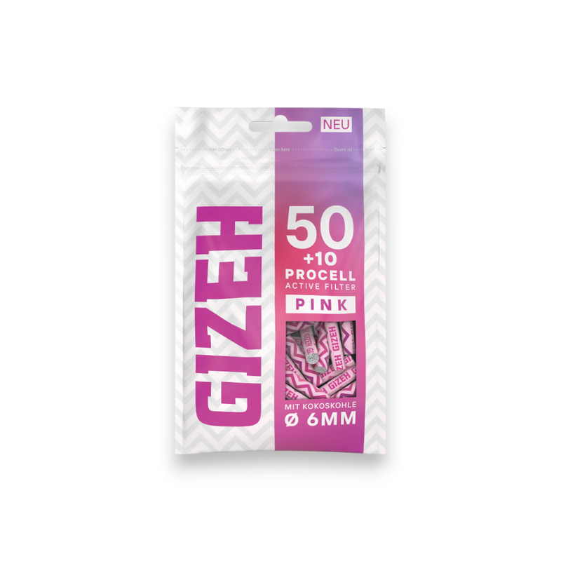 Gizeh Procell PINK Aktivkohlefilter - 6mm - 50+10 Stück