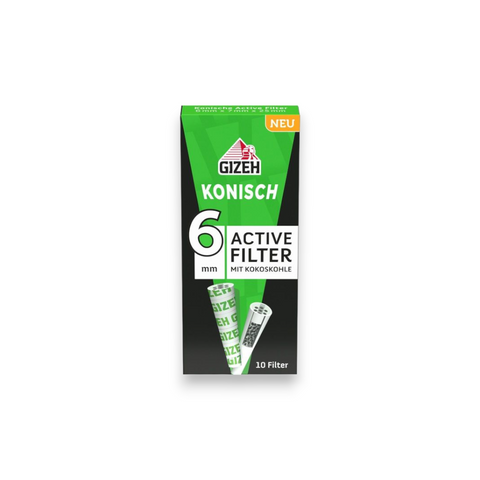 GIZEH Active Filter konisch 6 mm mit Aktivkohle aus Kokosnussschalen und 10 Filtern