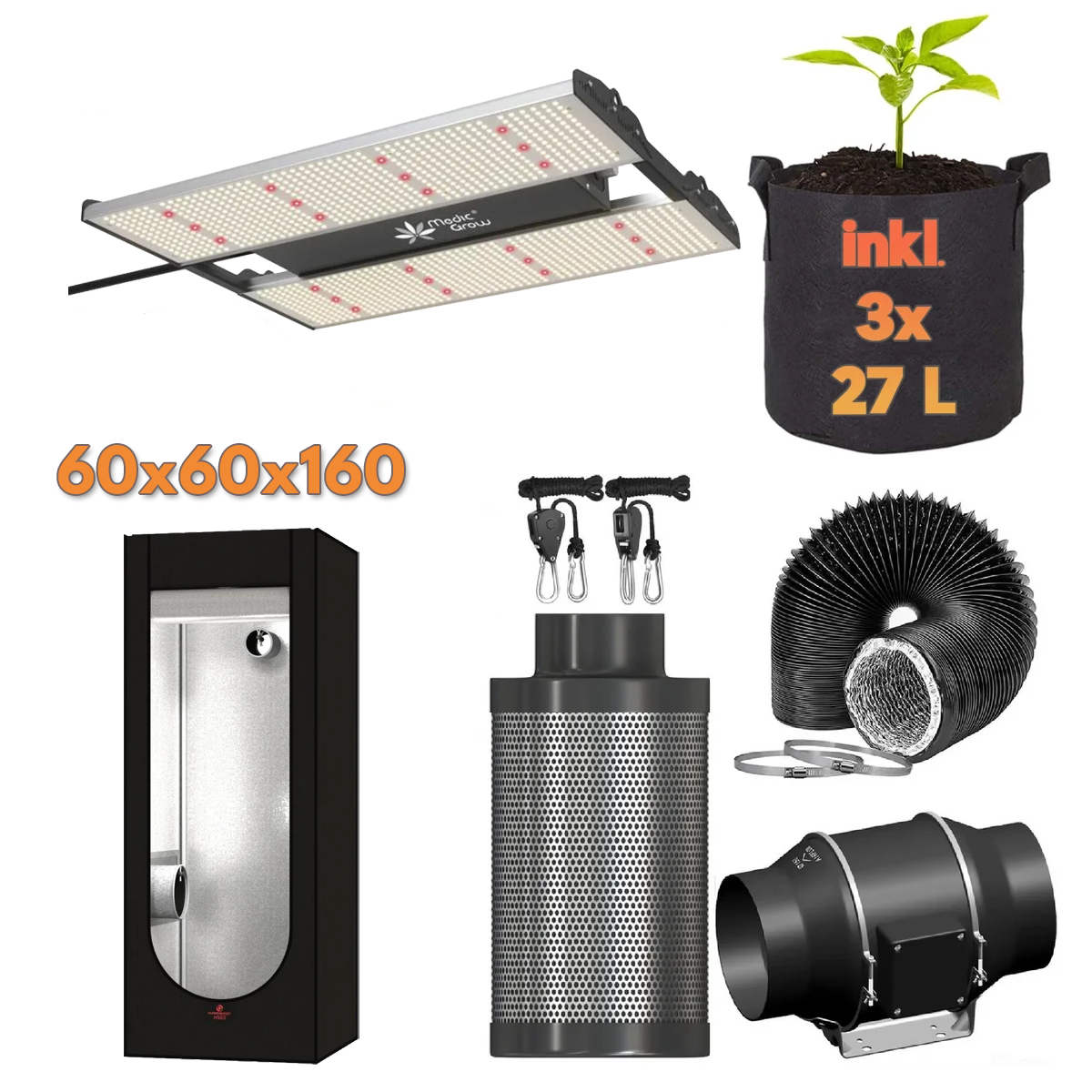 Growbox Komplettset "Premium S" mit Medic Grow MINI SUN-2 150W und Hydro Shoot R2.00