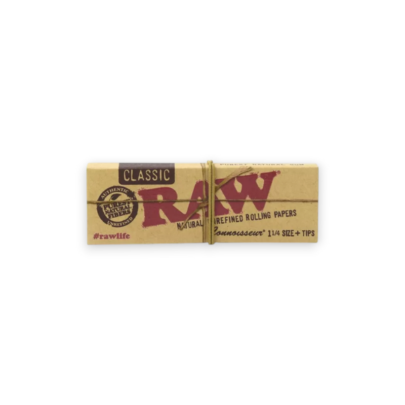 RAW Connoisseur Papers 1¼ mit 50 ungebleichten Blättchen und 50 Filtertips aus natürlichen Pflanzenfasern