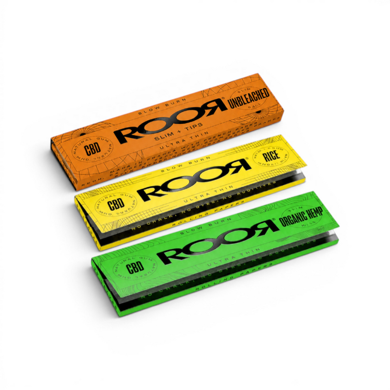 RooR Rolling Papers Probierpaket mit Unbleached Slim, Rice Hemp Slim und Organic Hemp Slim Rolling Papers