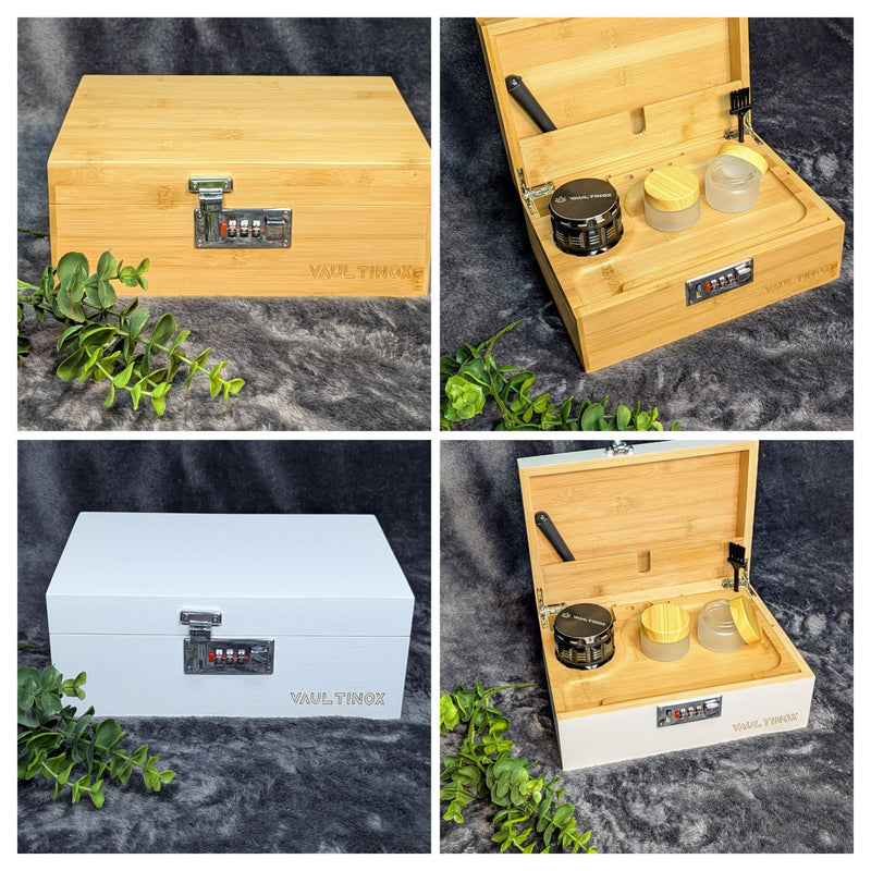 Vaultinox Bambus Stonerbox mit Zahlenschloss, Grinder und Zubehör