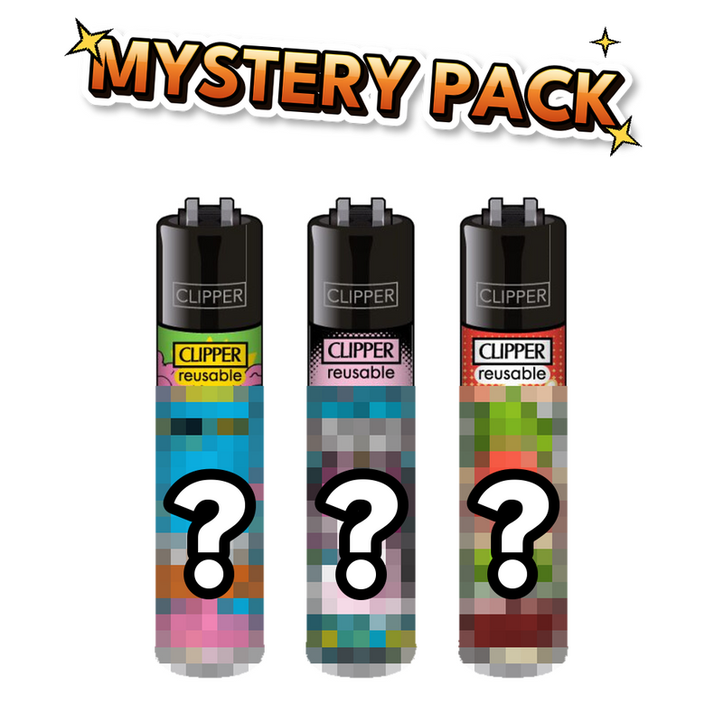 Clipper Mystery Pack Bundle mit 3 Feuerzeugen, Motive verpixelt mit Fragezeichen