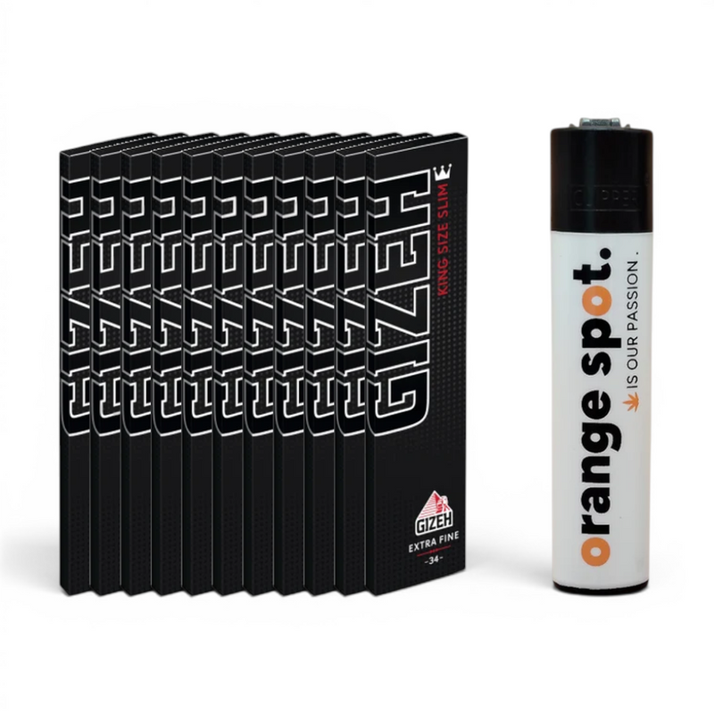 GIZEH Black King Size Slim Papers Bundle mit 10+1 Gratis-Aktion und gratis Clipper x Orange Spot Limited Logo Edition