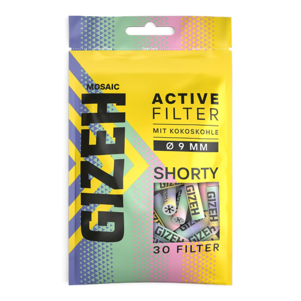 GIZEH MOSAIC Active Filter 9 mm Shorty, Beutel mit 30 Aktivkohlefiltern