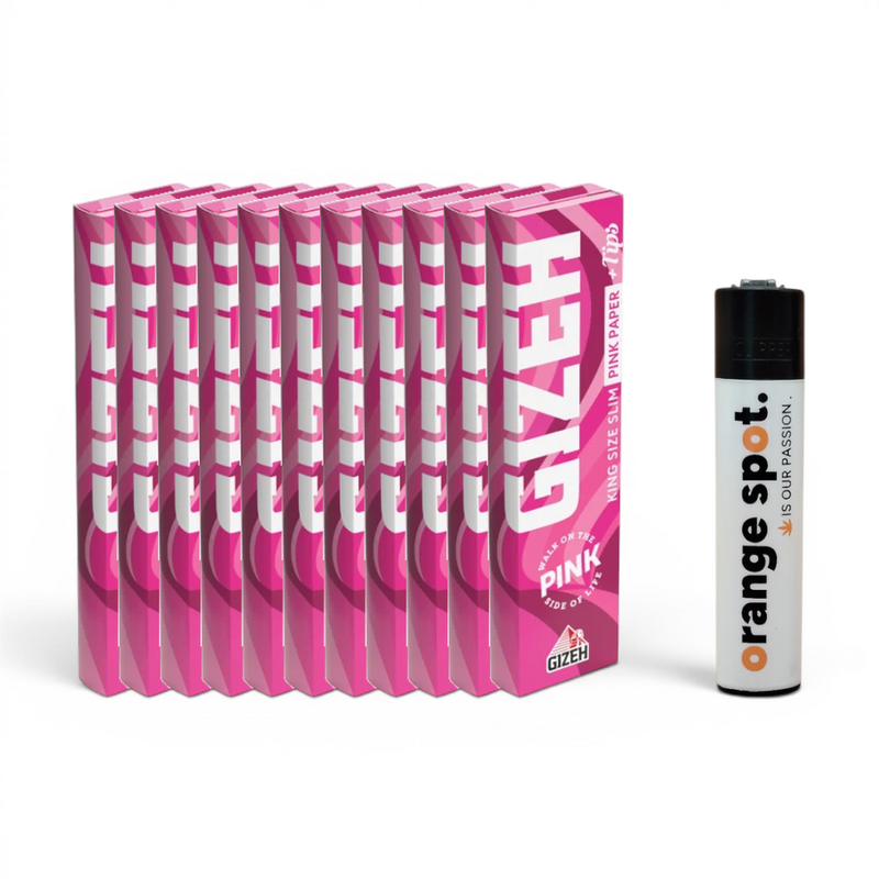 GIZEH Pink King Size Slim + Tips Bundle mit 10+1 Gratis-Aktion und gratis Clipper x Orange Spot Limited Logo Edition