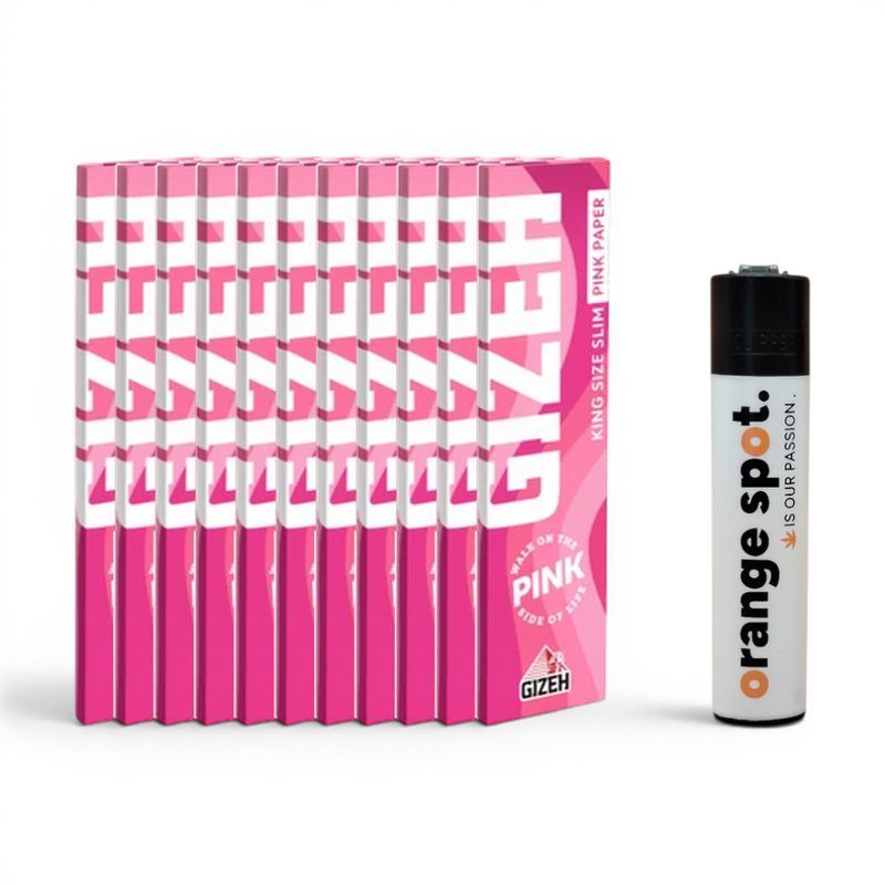 GIZEH Pink King Size Slim + Tips Bundle mit 10+1 Gratis-Aktion und gratis Clipper x Orange Spot Limited Logo Edition