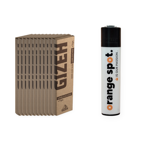 GIZEH Brown Bundle mit Comic Metall Rolling Tray, 6 mm Aktivkohlefiltern und Unbleached King Size Slim Papers
