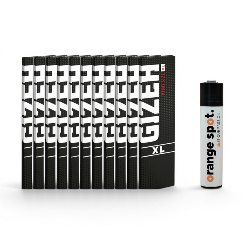 GIZEH Black King Size XL Papers Bundle mit 10+1 Gratis-Aktion und gratis Clipper x Orange Spot Limited Logo Edition