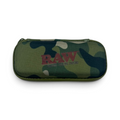 	RAW Cone Wallet geschlossen im grünen Camouflage-Design mit rotem RAW Logo und umlaufendem Reißverschluss